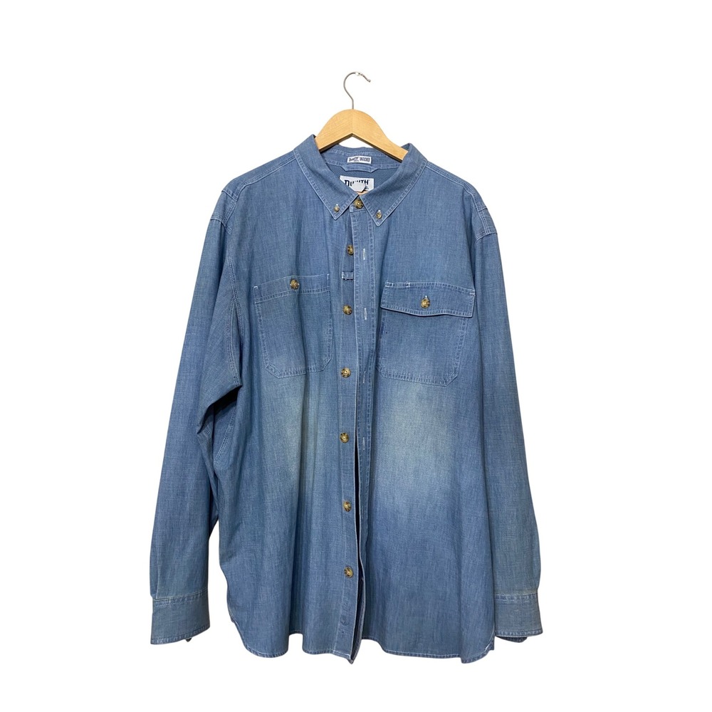 Duluth Trading Co Untucked‎ Denim Shirt Mens 2XL Blue Light Wash Button Down LS